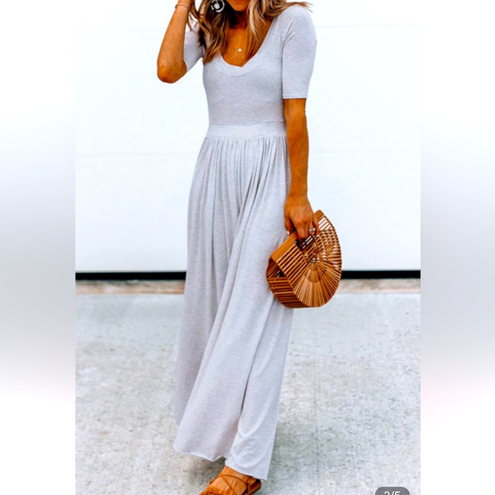 NWOT Gray Short sleeve, flowy wide leg romper.